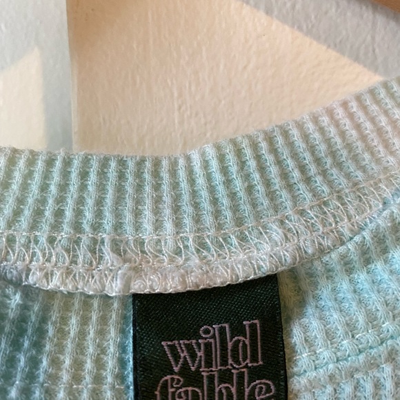 Blue Green Tie Dye Look Thermal Material XS Wild Fable Crop Top Waffle Knit - Picture 6 of 9